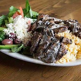 Lamb Shish Kabobs Combo Plate.